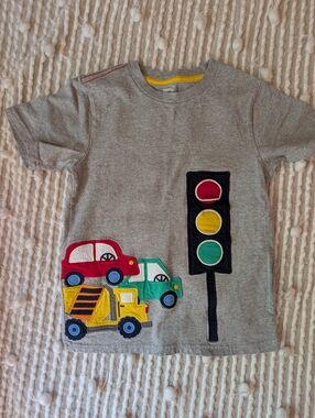 Kids Grey Traffic Shirt with Red, Yellow & Green Vehicles-size 7